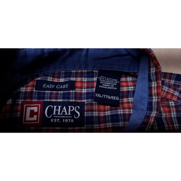 Chaps Easy Care EST 1978 Mens XXL Red Blue Plaid Long Sleeve Button Up Shirt - Picture 11 of 12